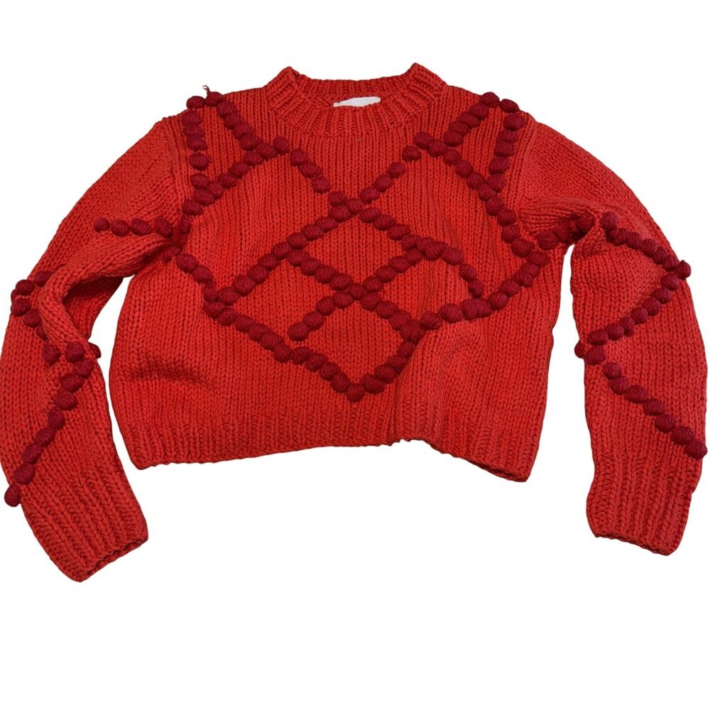 NWT The Wolf Gang Fiesta Pom Pom Knitted Dahlia Red Jumper Women's XS/S